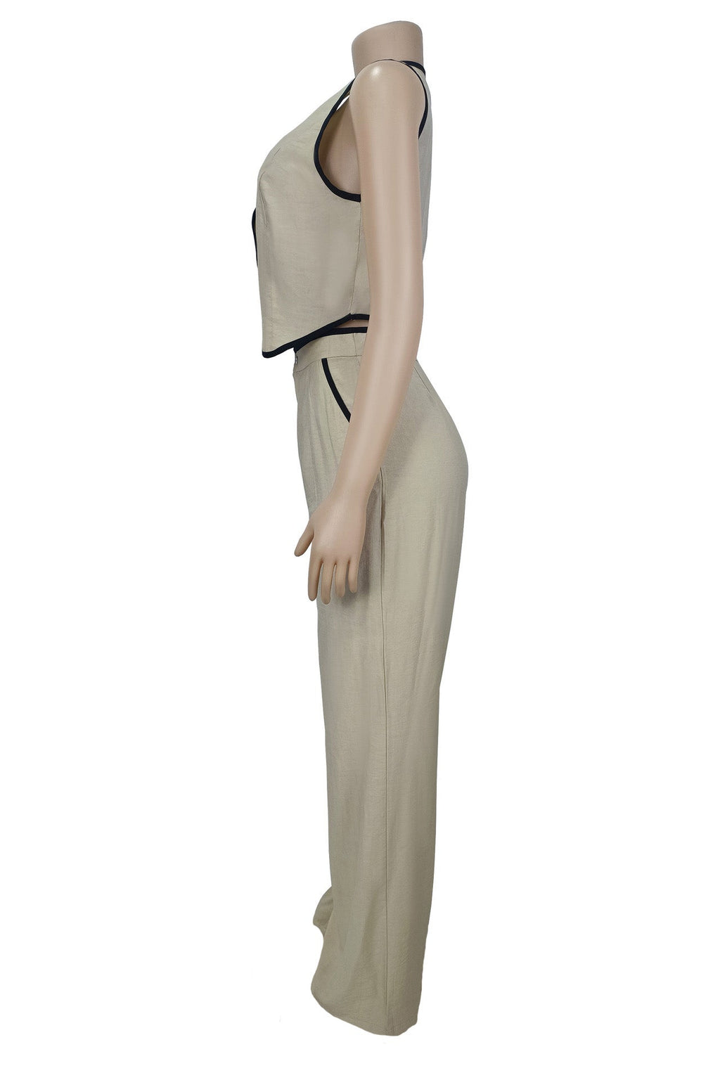 V-Neck Button Top & Pants Two-Piece Set Lavish Daily
