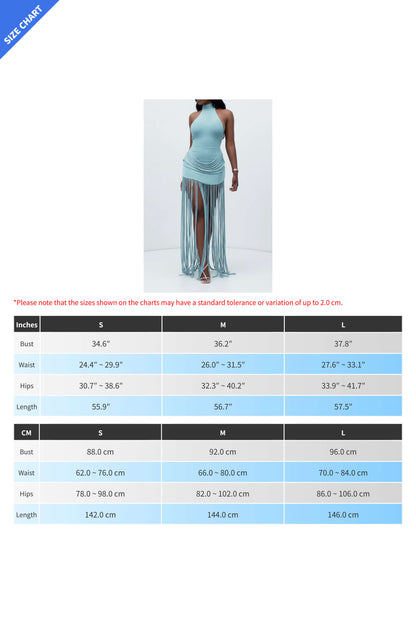 Halter Draped Fringe Maxi Dress Lavish Daily