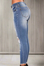 High Waist Stretch Ripped Jeans - Skinny Fit Lavish Daily