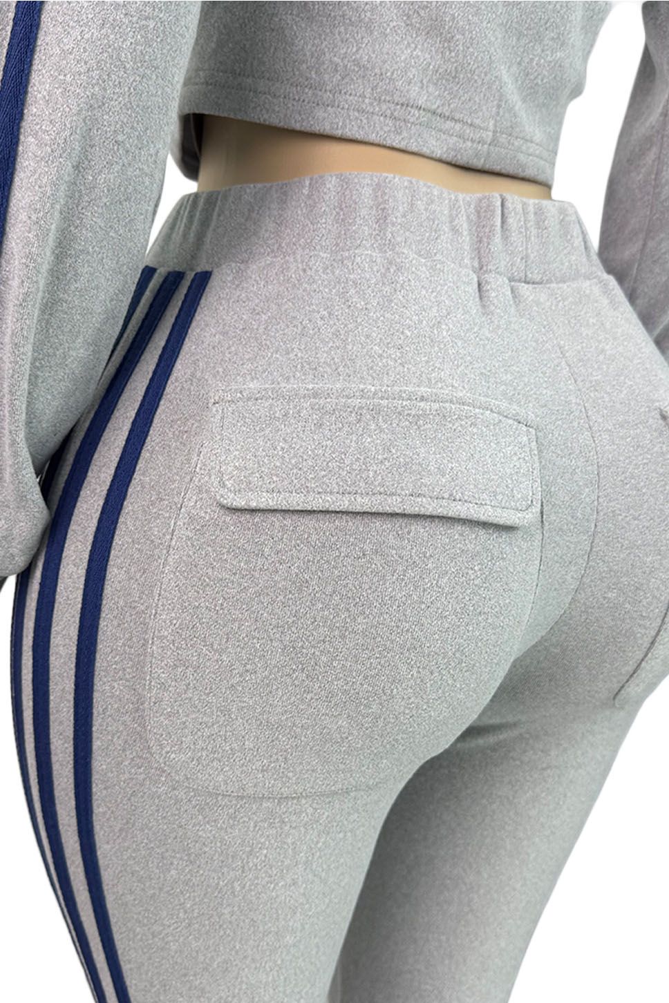 Zip Up Drawstring Stripe Flare Pants Set Lavish Daily