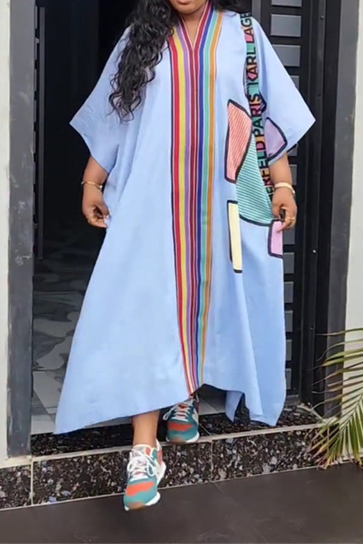 Plus Size Printed V Neck Maxi Dress Lavish Daily