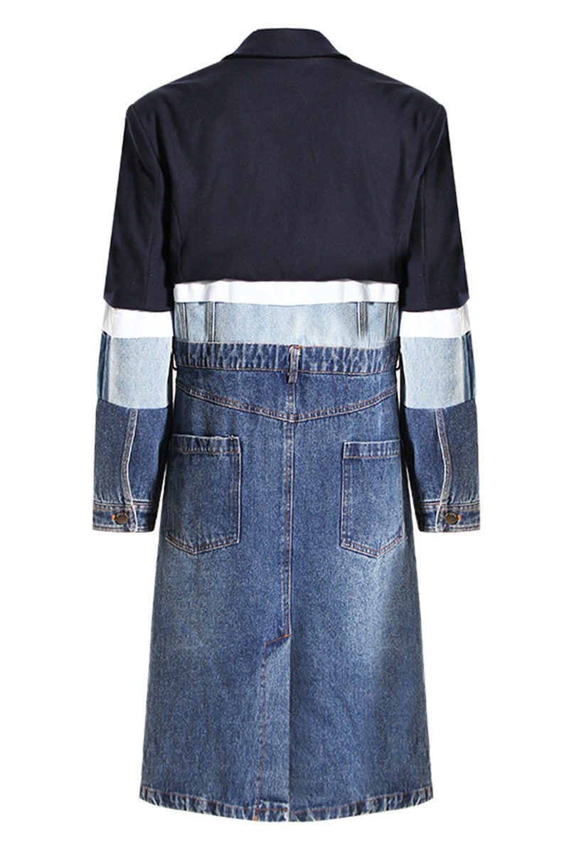 Contrast Denim Midi Trench Coat Lavish Daily