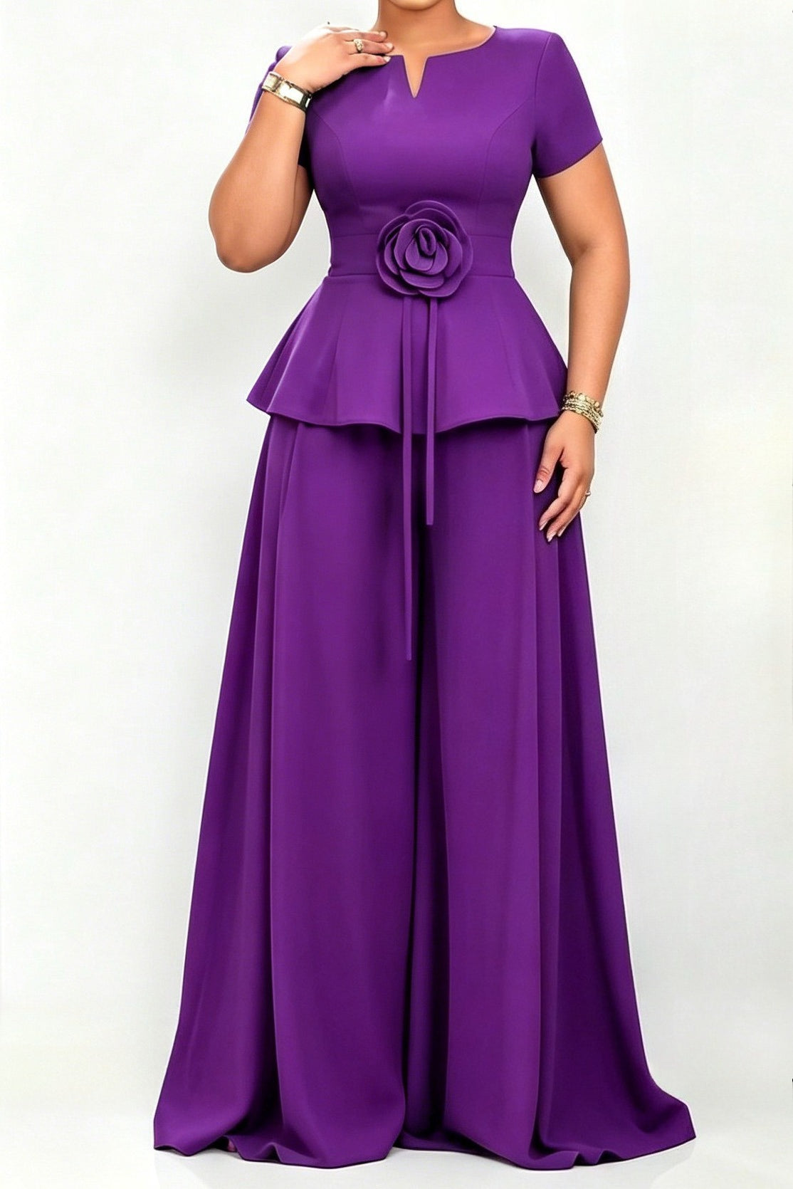 3D Floral Peplum & Wide Leg Matching Set Lavish Daily