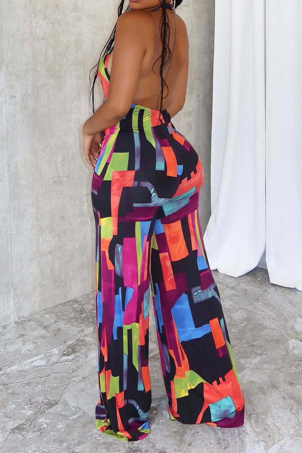 Printed Halter Hollow Out Jumpsuit Lavish Daily