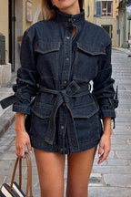Casual Stand Collar Button Denim Jacket Lavish Daily