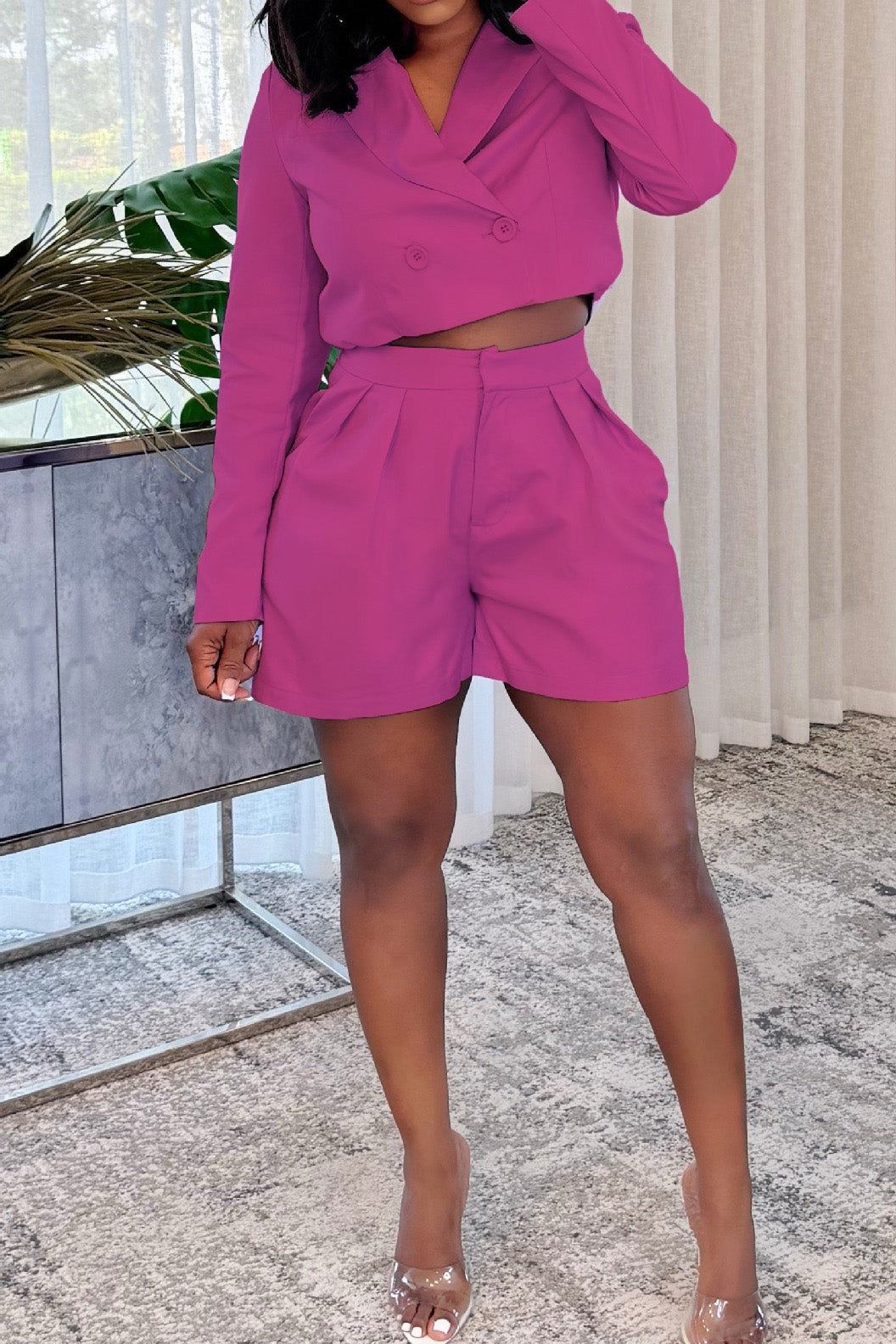 Elegant Blazer Long Sleeve Shorts Set Lavish Daily