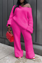 Solid Loose Knitted Two Piece Set Lavish Daily