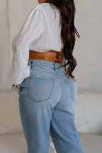 V-Neck Belted Long-Sleeve Shirt Lavish Daily
