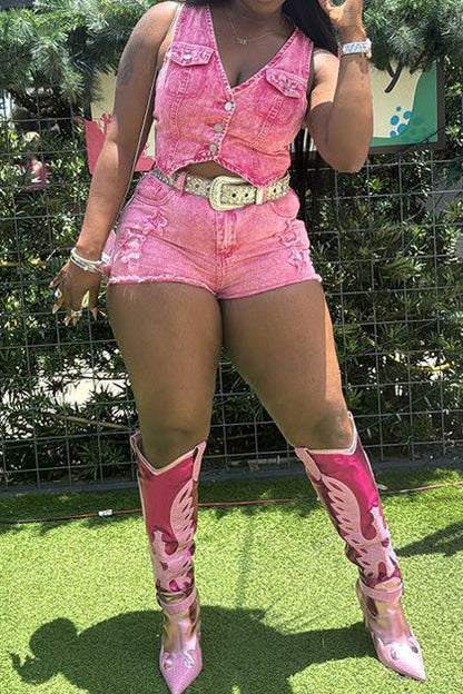 Denim Vest & Shorts Set Lavish Daily