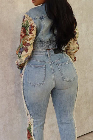 Flower Denim Jacket Lavish Daily