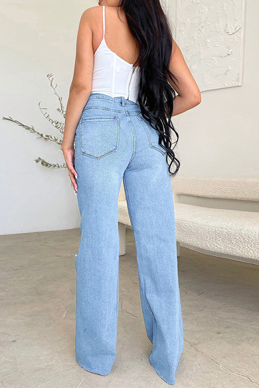 High Waist Light Washed Ripped Jeans Lavish Daily