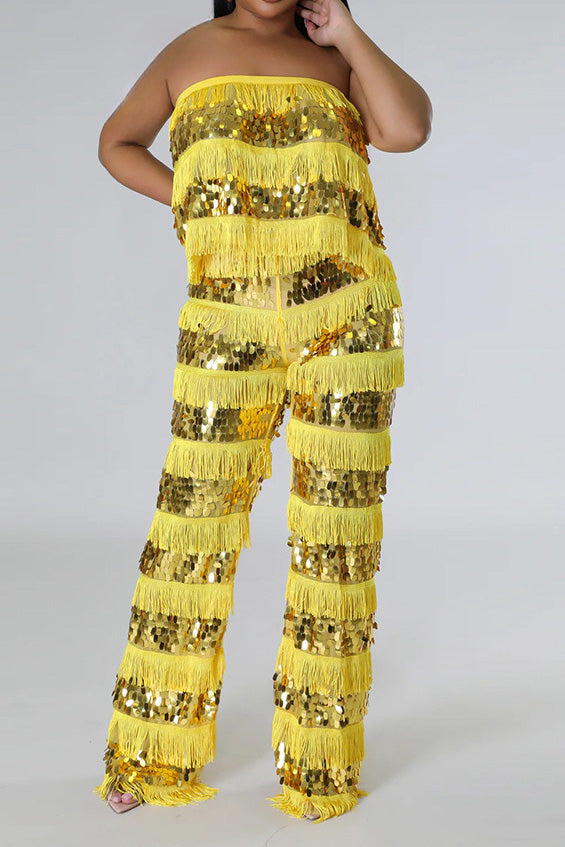 Fringe Sequin Pants Set Lavish Daily