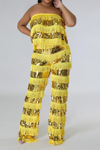 Fringe Sequin Pants Set Lavish Daily