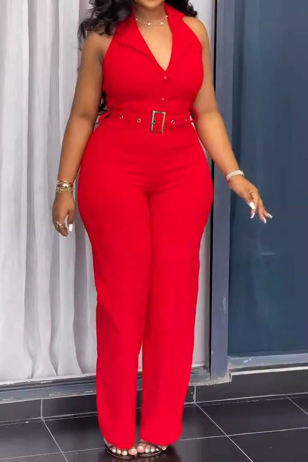 Halter Backless V-Neck Jumpsuit Lavish Daily