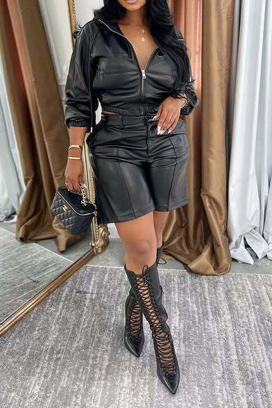 Faux Leather Jacket and Shorts Set Lavish Daily