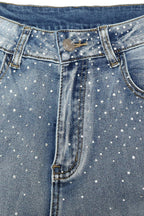 Rhinestone Straight Leg Jeans Pants Lavish Daily