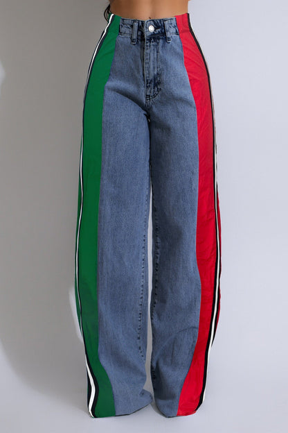 Wide Jeans with Wide Contrast Side Lines Lavish Daily