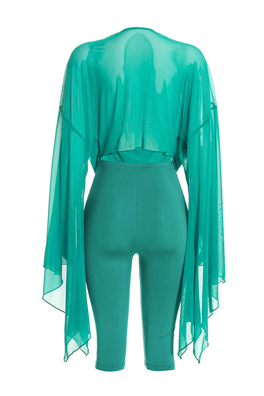 Cowl-Neck Mesh Top & Capri Pants Set Lavish Daily