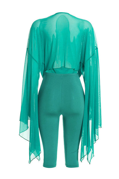 Cowl-Neck Mesh Top & Capri Pants Set Lavish Daily