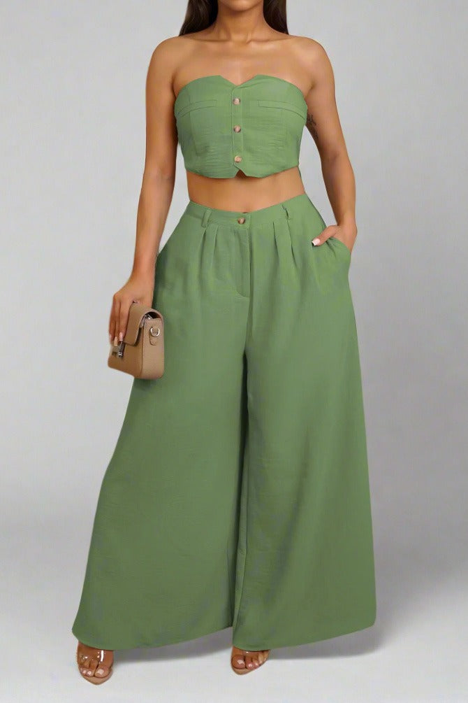Stretch Tube Top Vest and Wide Leg Pants Set Lavish Daily