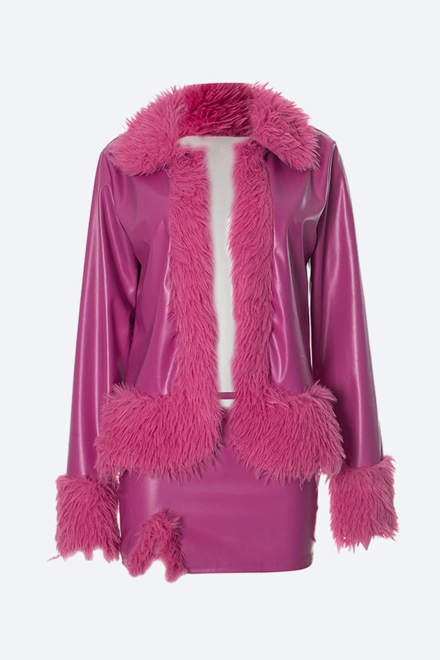 Faux Leather Jacket & Skirt Set Lavish Daily