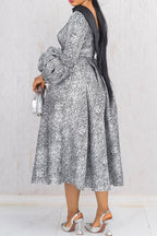 Printed Puff-Sleeve Midi Dress Lavish Daily