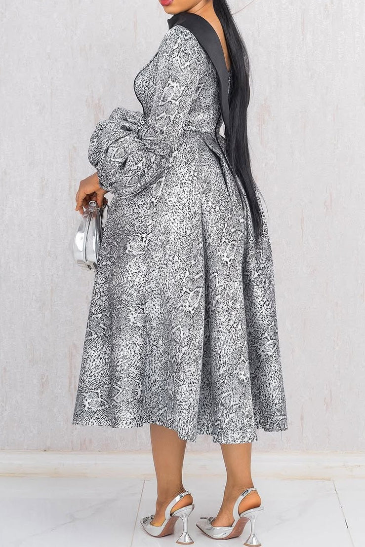 Printed Puff-Sleeve Midi Dress Lavish Daily
