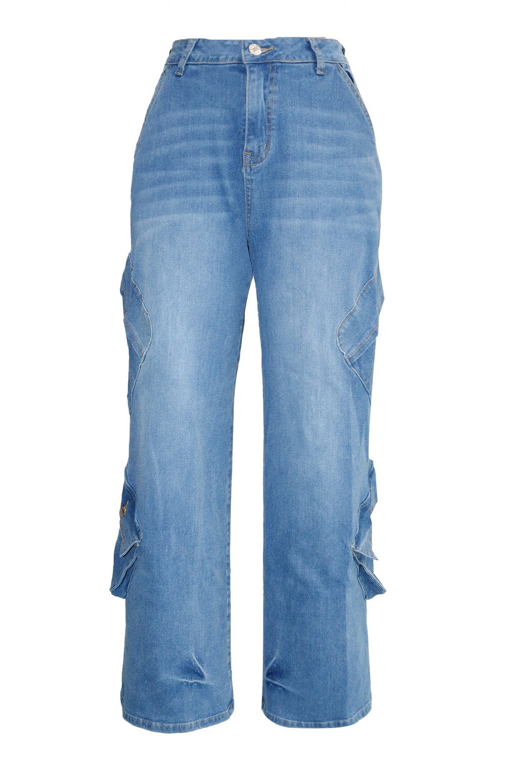 Light Blue Loose Fit Multi-Pocket Jeans Lavish Daily
