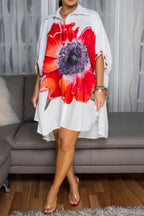 Sunflower Print Off-White Linen Shirt Dress Lavish Daily