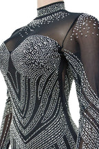Rhinestone Embellished Sheer Mesh Mini Dress Lavish Daily
