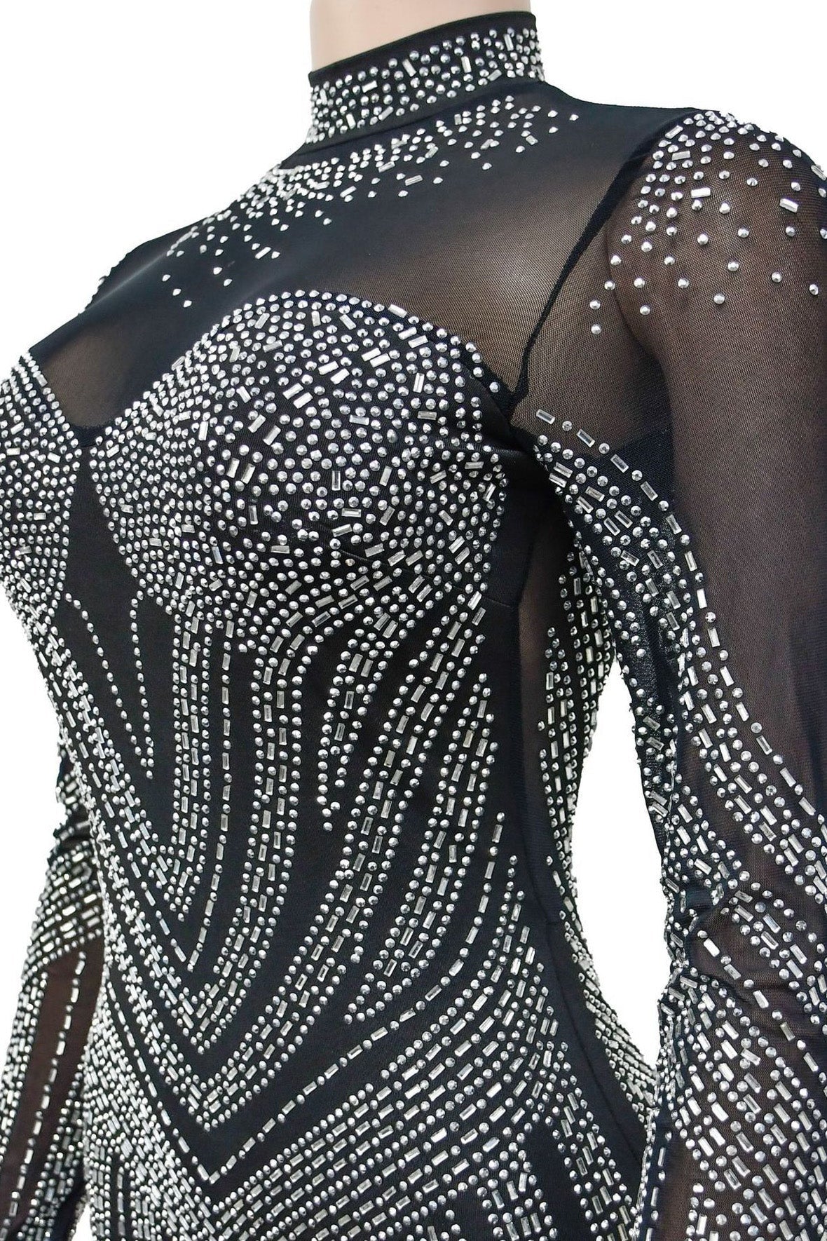 Rhinestone Embellished Sheer Mesh Mini Dress Lavish Daily