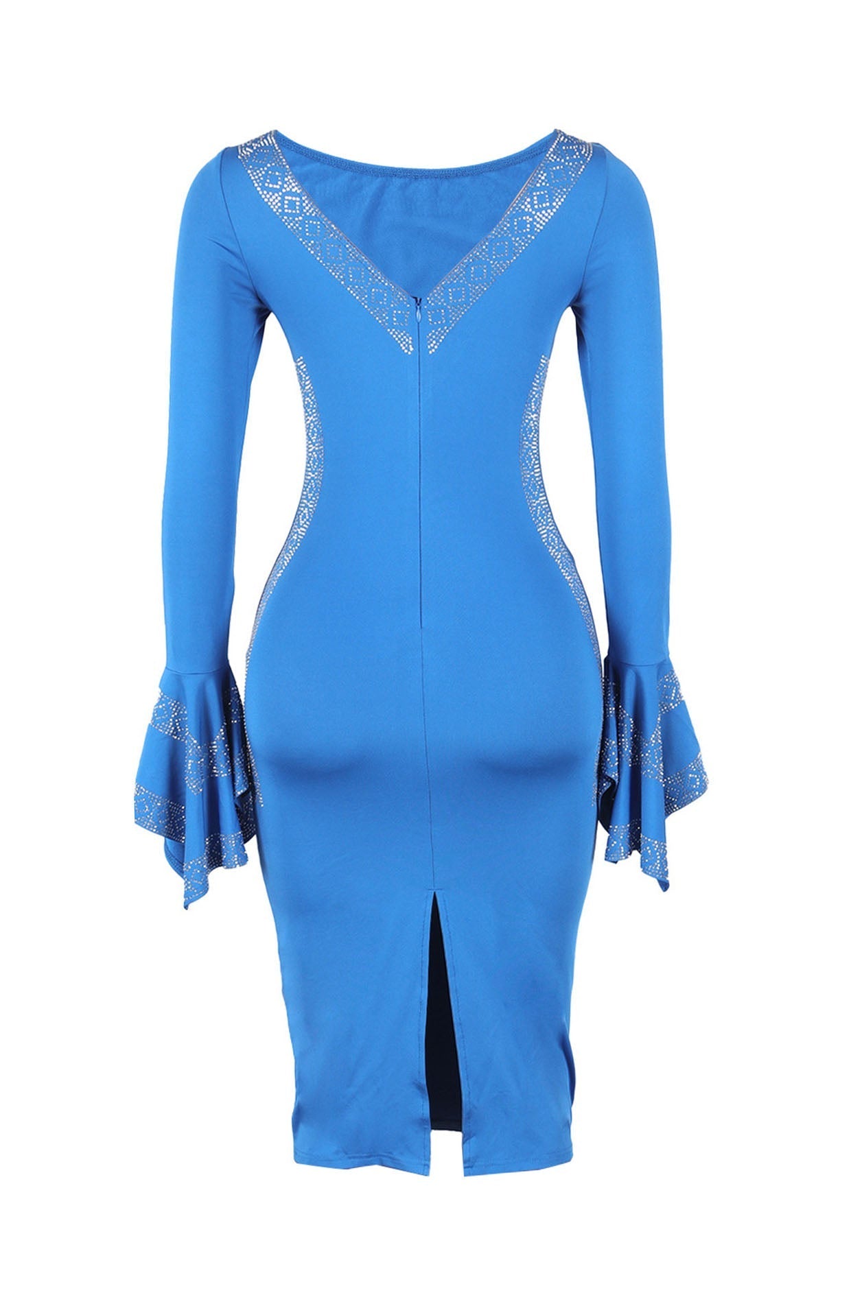 Rhinestone Stretchy Bodycon Backless Slit Dress Lavish Daily