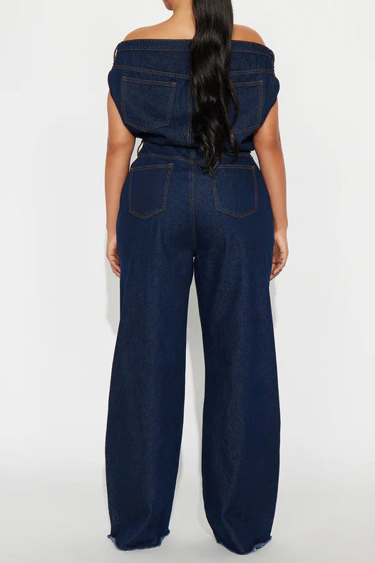 Strapless Off-Shoulder Fitted Denim Jumpsuit Lavish Daily