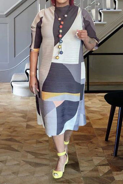 Abstract Print Pleated A Line Midi Dress Lavish Daily