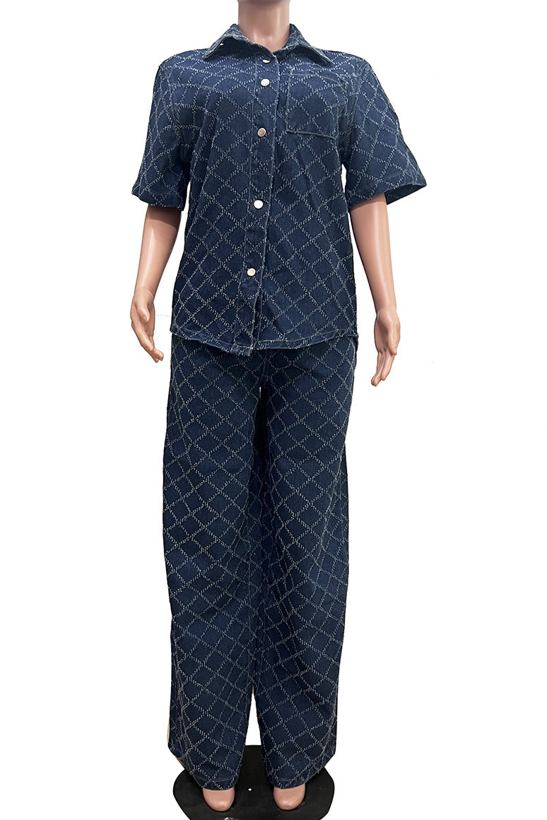 Quilted Textured Denim Set Lavish Daily