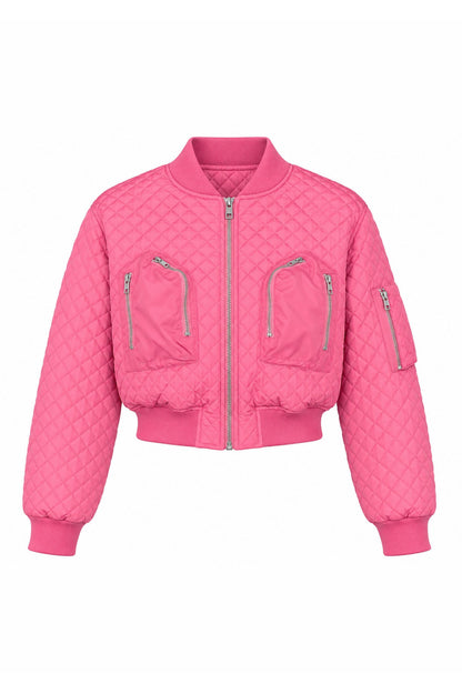 Cropped Diamond-Quilted Bomber Jacket Lavish Daily