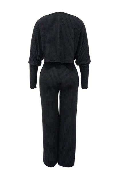 2-Piece Ribbed Knit Tank Jumpsuit & Cropped Top Set Lavish Daily
