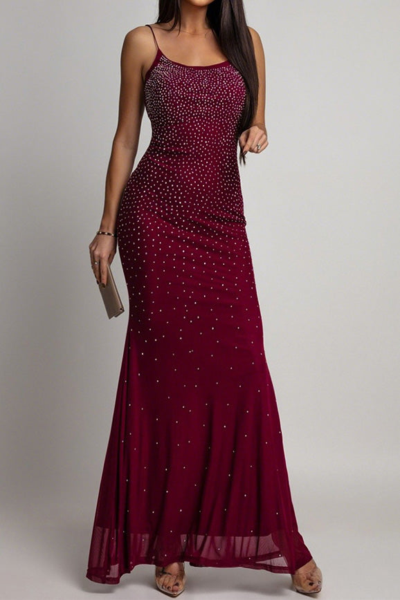 Rhinestone and Pearl Mesh Mermaid Maxi Dress Lavish Daily