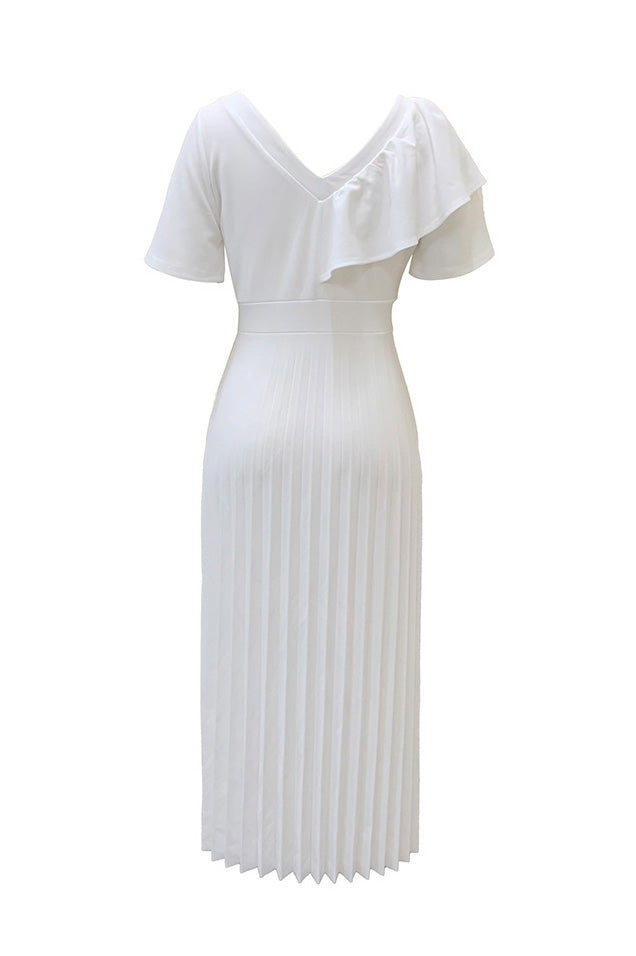 Pleated Flounce Sleeve Slim Fit Dress Lavish Daily