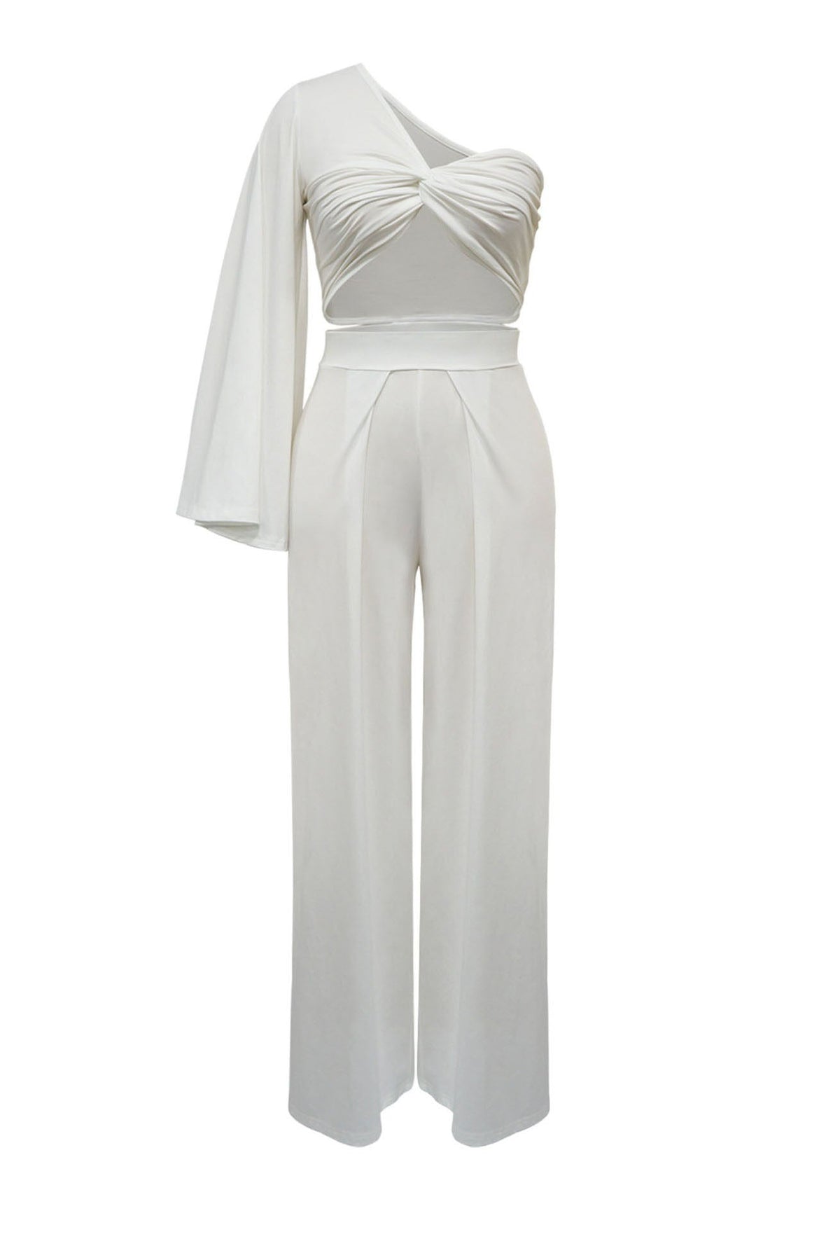 Asymmetrical Twist Crop Top & Draped Wide Leg Pant Set Lavish Daily