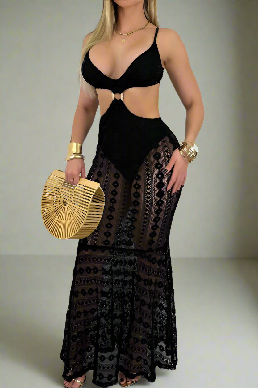 Strapless V-Neck Lace Sheer Bodycon Dress Lavish Daily