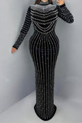 Velvet Rhinestone Long Sleeve Evening Dress Lavish Daily