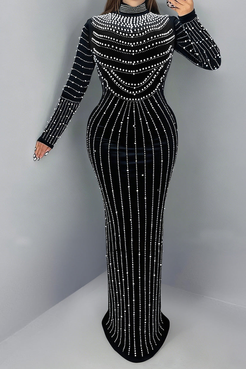 Velvet Rhinestone Long Sleeve Evening Dress Lavish Daily