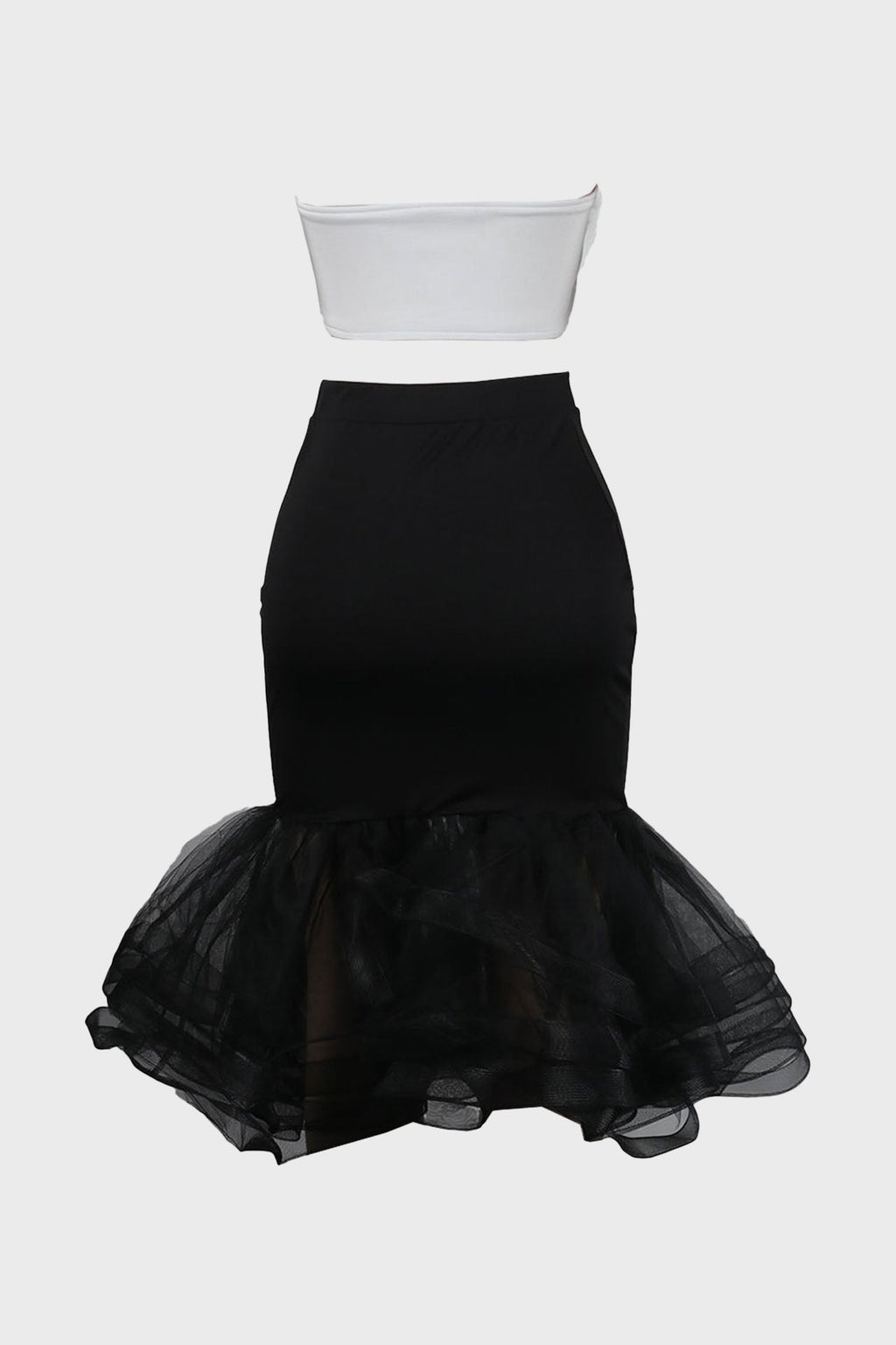 High Waisted Bottom Ruffled Tulle Midi Skirt Sets Lavish Daily