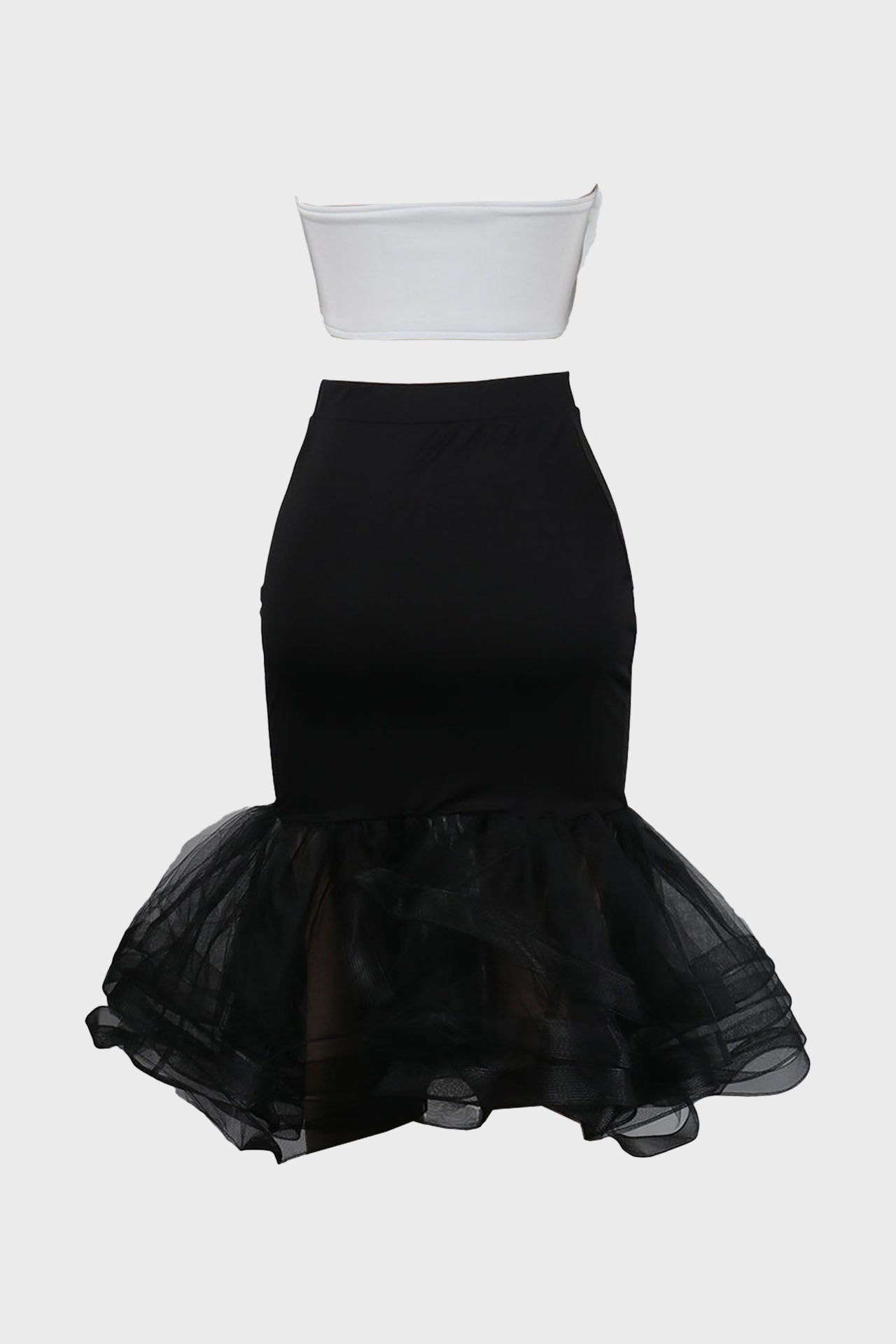 High Waisted Bottom Ruffled Tulle Midi Skirt Sets Lavish Daily