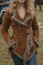 Vintage Suede Fur Collar Lapel Coat Lavish Daily