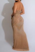 Rhinestone Beaded Floor-Length Evening Gown Lavish Daily