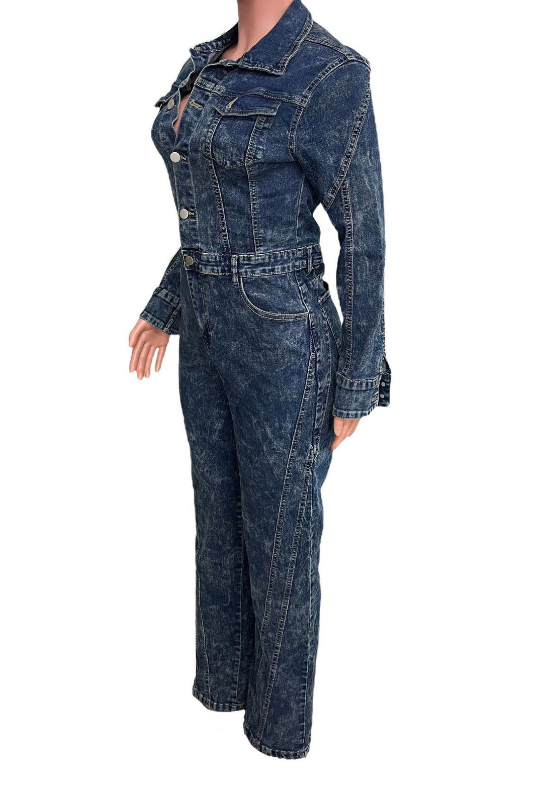 Washed Long Sleeve Denim Jumpsuit LavishDaily