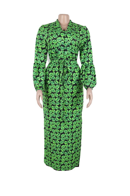 Print Slit V Neck Long Dresses Lavish Daily