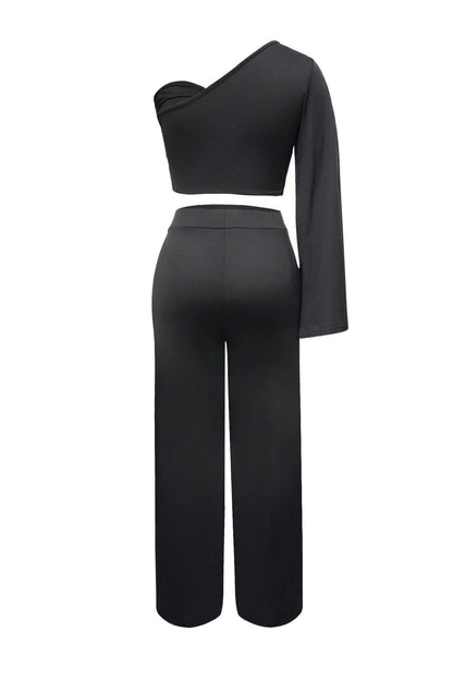 Asymmetrical Twist Crop Top & Draped Wide Leg Pant Set Lavish Daily